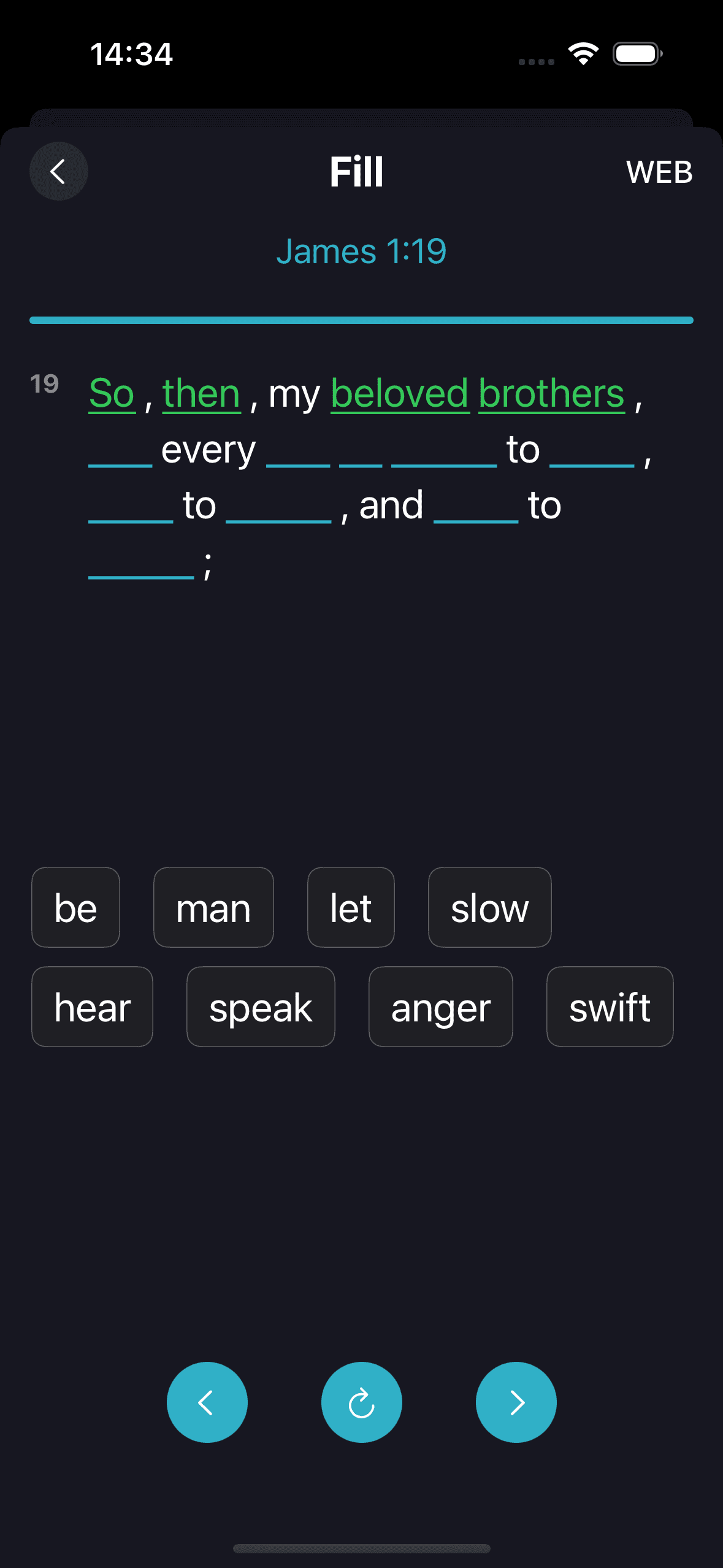 Fill in the Blanks stage screenshot