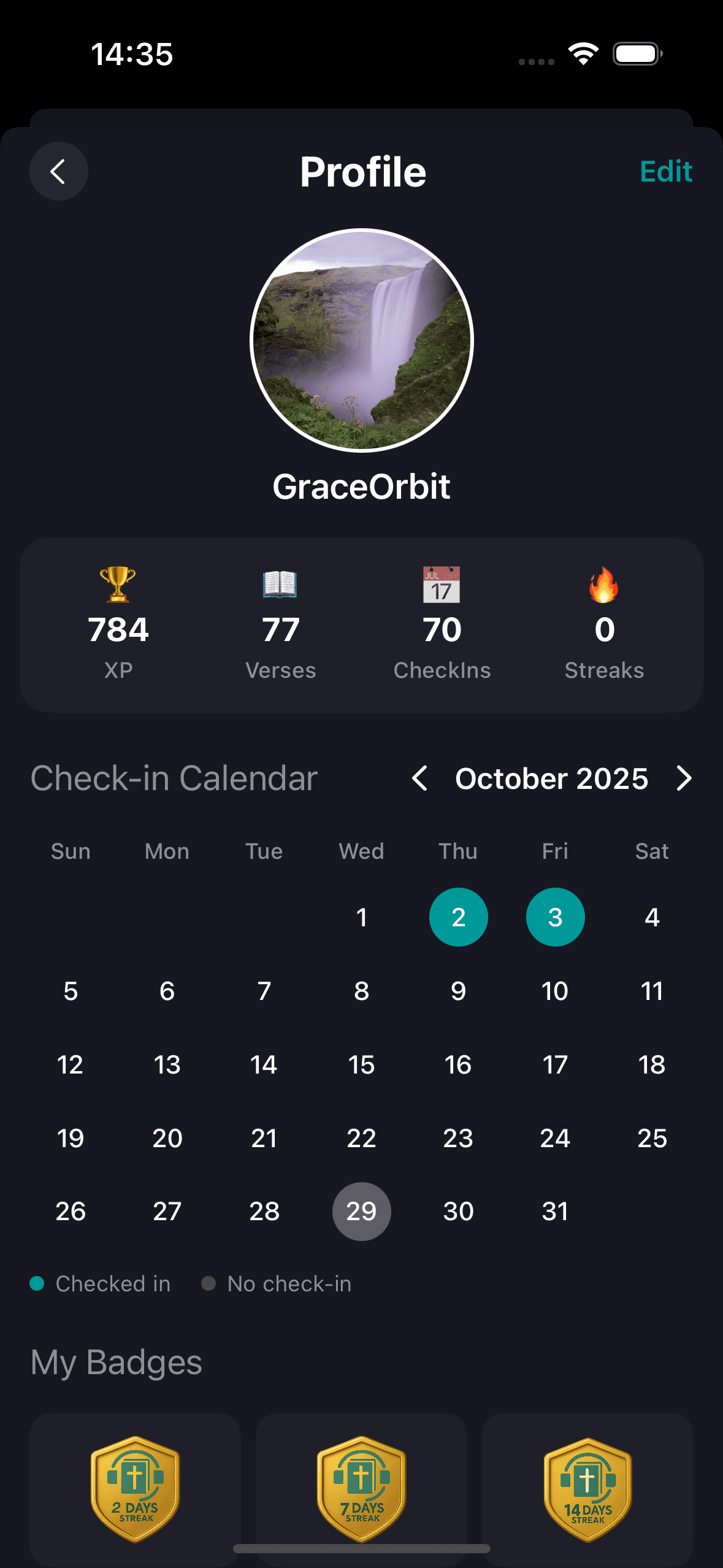 Profile with progress tracking